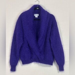 Vintage Bloomingdale’s Purple Mohair Fuzzy Cardigan Sweater Medium